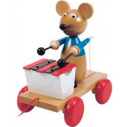 Masinuta din lemn Soricelul Vesel Little Mouse cu Xilofon- jucarie din lemn de tras